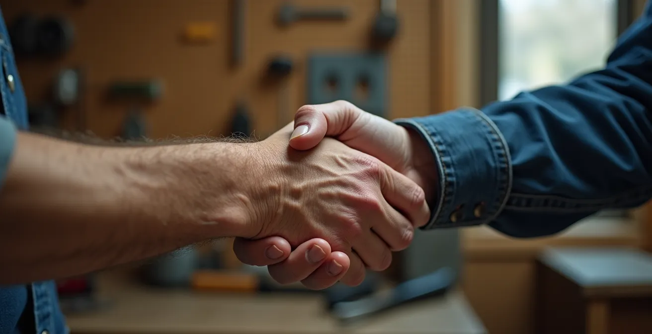 Poignée de main professionnelle entre serrurier et client